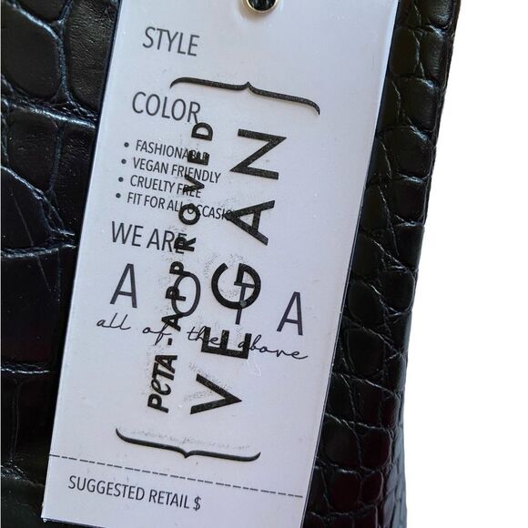 NWT AOTA Elena Crossbody Bucket Bag Black Vegan Leather Mock Croc Texture - Picture 13 of 16